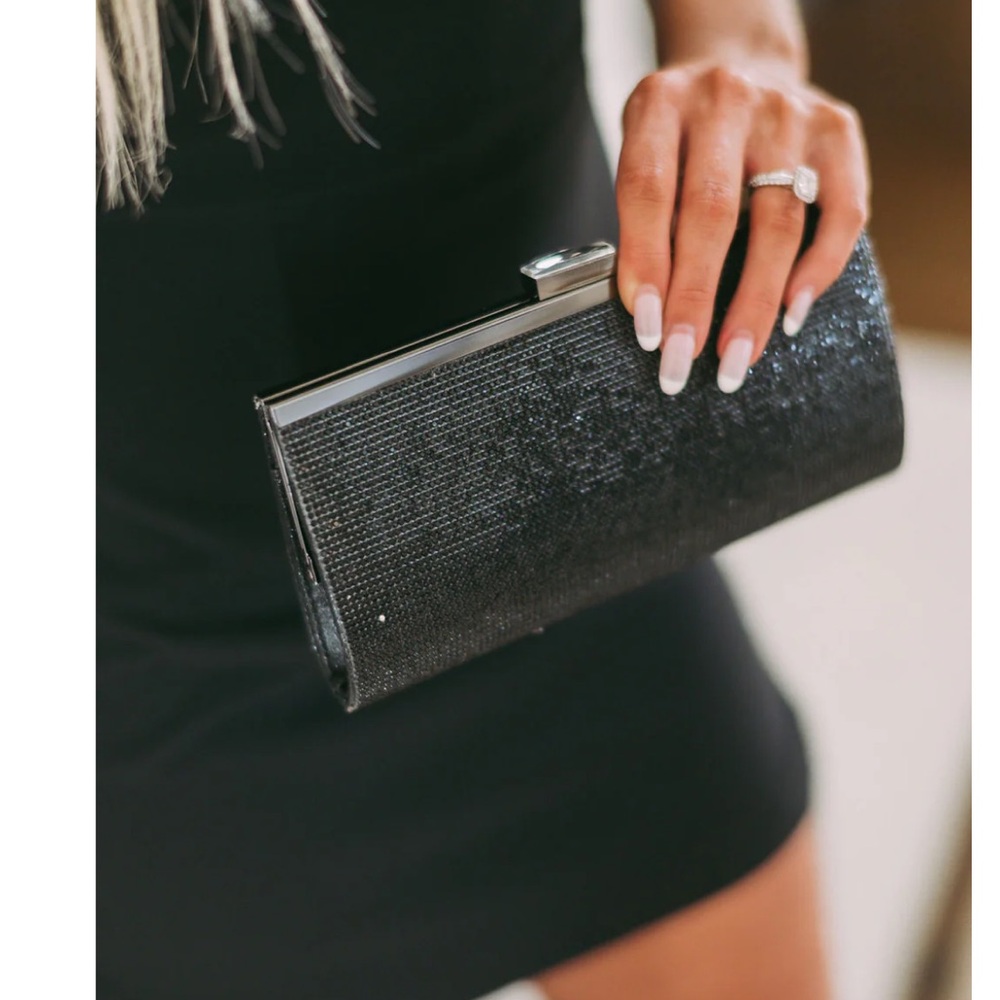 NWT Black Rhinestone Clutch